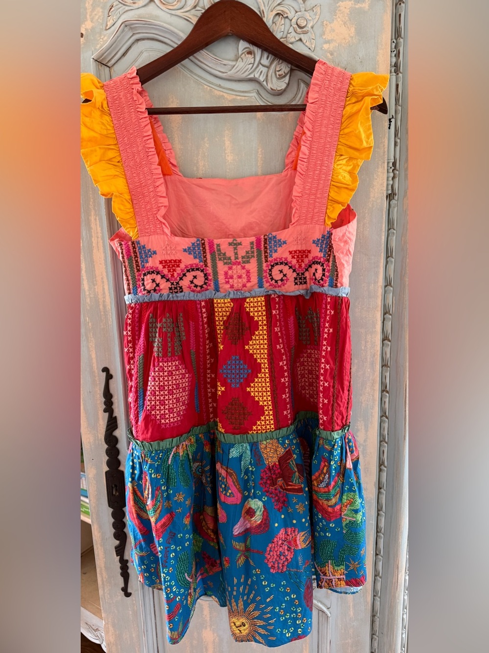 FARM Rio Multicolor Embroidered Mini Dress with Yellow Ruffle Straps - Picture 2 of 3